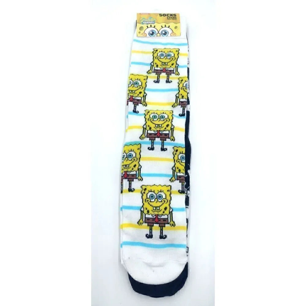 Sponge Bob Squarepants Socks 2 PAIR Size Medium Unisex Men Women and Kids